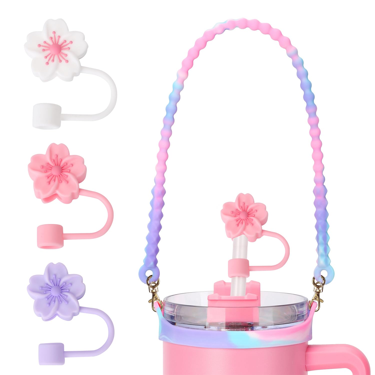 Eoopoon Water Bottle Handle for Stanley Cup, Silicone Water Bottle Sling, Water Bottle Holder with Strap Fits Most 8-40oz Bottles, Stanley Cup