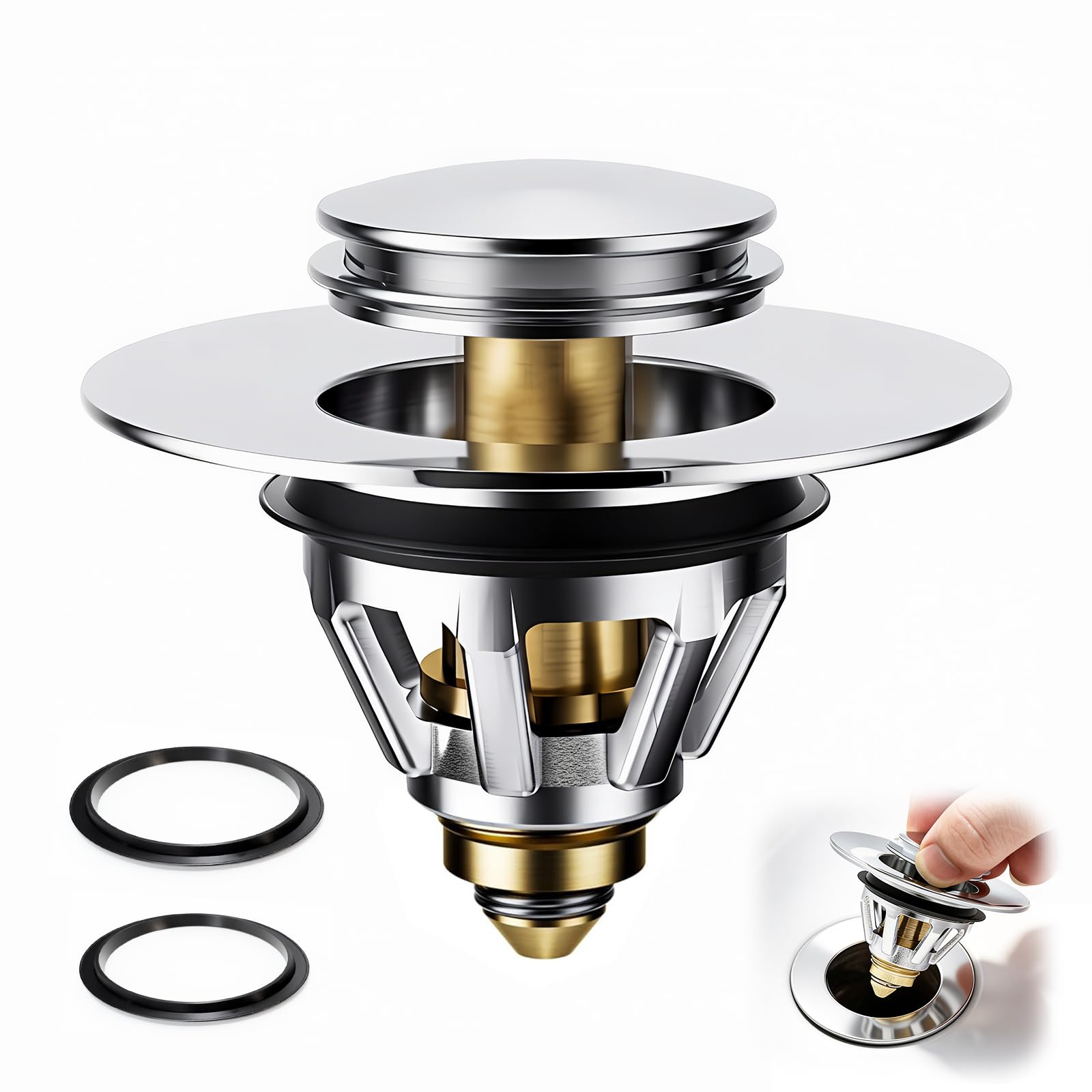 2 Pezzi Tappo Lavandino Universale Pop-up In Acciaio Inox - Adatto A Bagno, Bidet E Cucina, 30-40 Mm, Con Guarnizioni