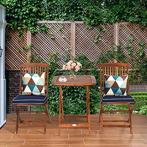 3PCS Patio Folding Wooden Bistro Set Cushioned Chair Conversation Table Chair Seat Cushion - Image 4
