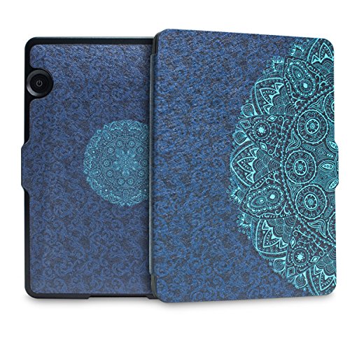 Walnew Protective Case For Amazon Kindle Voyage(2014)-The Thinnest And Lightest Colorful Painting Pu Leather Cover With Auto Sleep/Wake Function,Blue Flower #TOP3