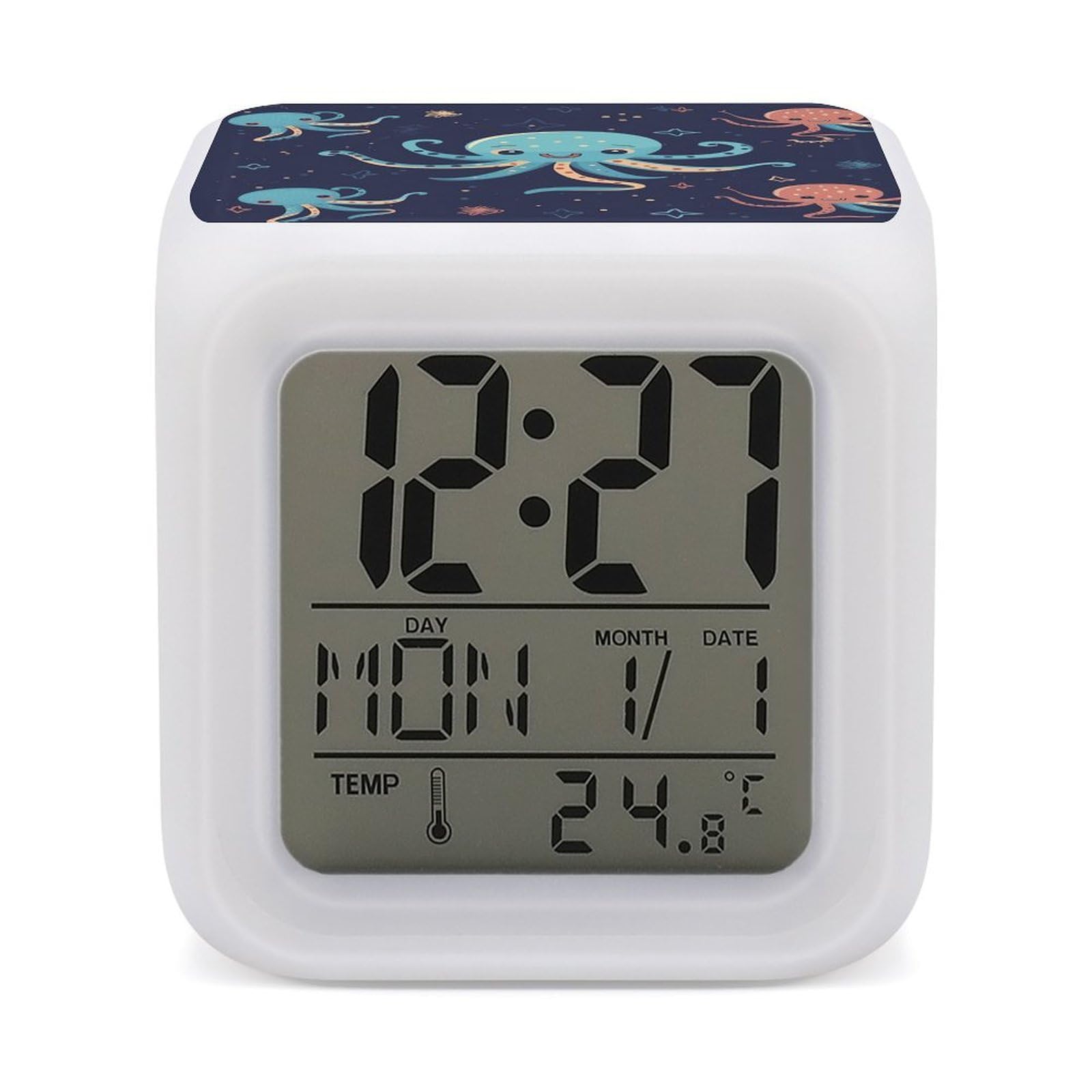 VstaDank Cartoon Octopus Digital Alarm Clock LED Display Screen Color Change Alarms Clock Smart Alarm Clock Wake Up Digital Clocks with 7 Color Nightlight for Bedroom