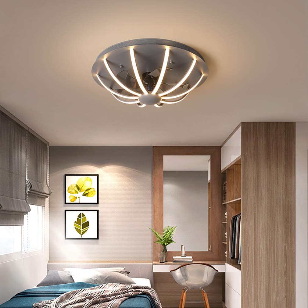 HXYSXHJUO Fanps, Ceilifans with Lights, Modern Led Fanp Remote Control 6 Gears Adjustable Fan Lights for Indoor Bedroom Lounge Liviroom Diniroom/Gray/60Cm*19.5Cm