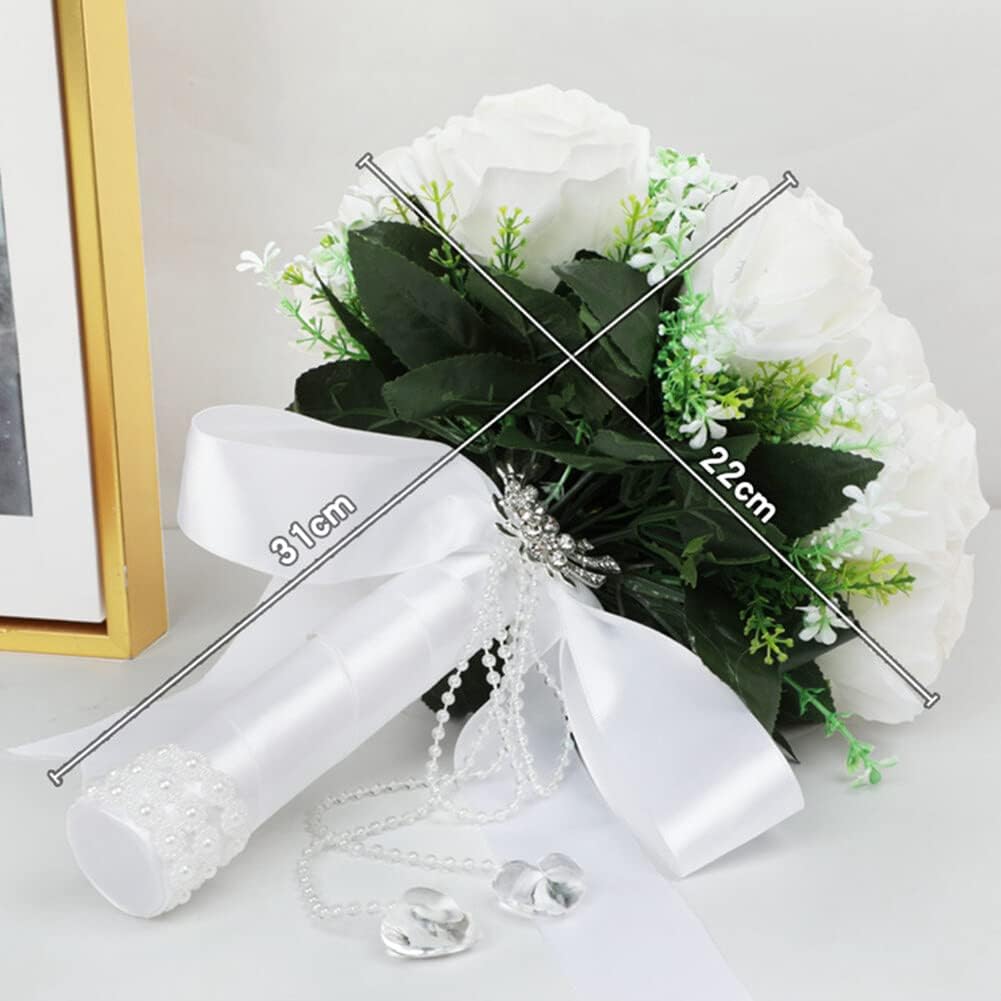 Eforcase Wedding Bouquet Rose Bride Flower Bridal Bouquets, Artificial Flower White Rose Wedding Bouquets for Bride Bridesmaid Bouquet Bride Bridesmaid Holding Flower Wedding Bouquet Gifts