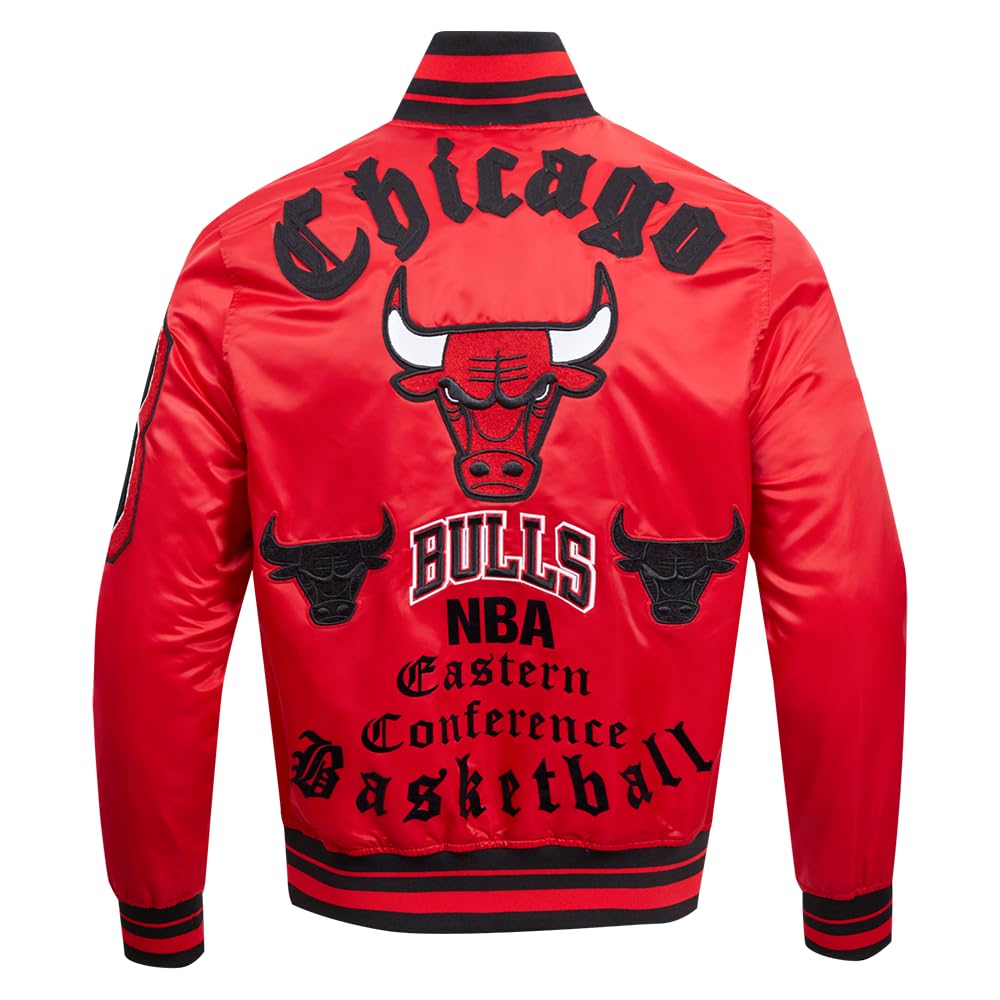 Pro Standard Mens NBA Chicago Bulls Old English Satin Jacket Red/Black L