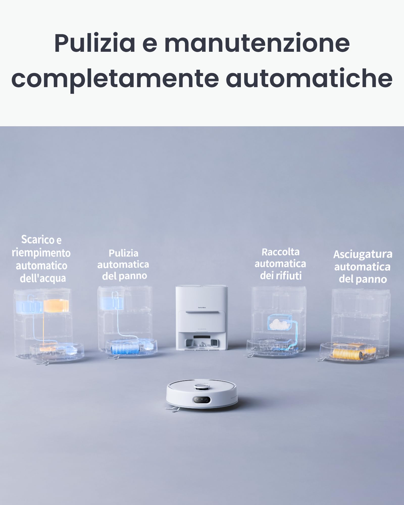 SwitchBot S20 Robot Aspirapolvere Lavapavimenti, Evitamento Degli Ostacoli AI, 10000 Pa, Auto-Svuotamento e Riempimento, Lava e Asciuga Autopulizia Supporto Matter e Apple Home