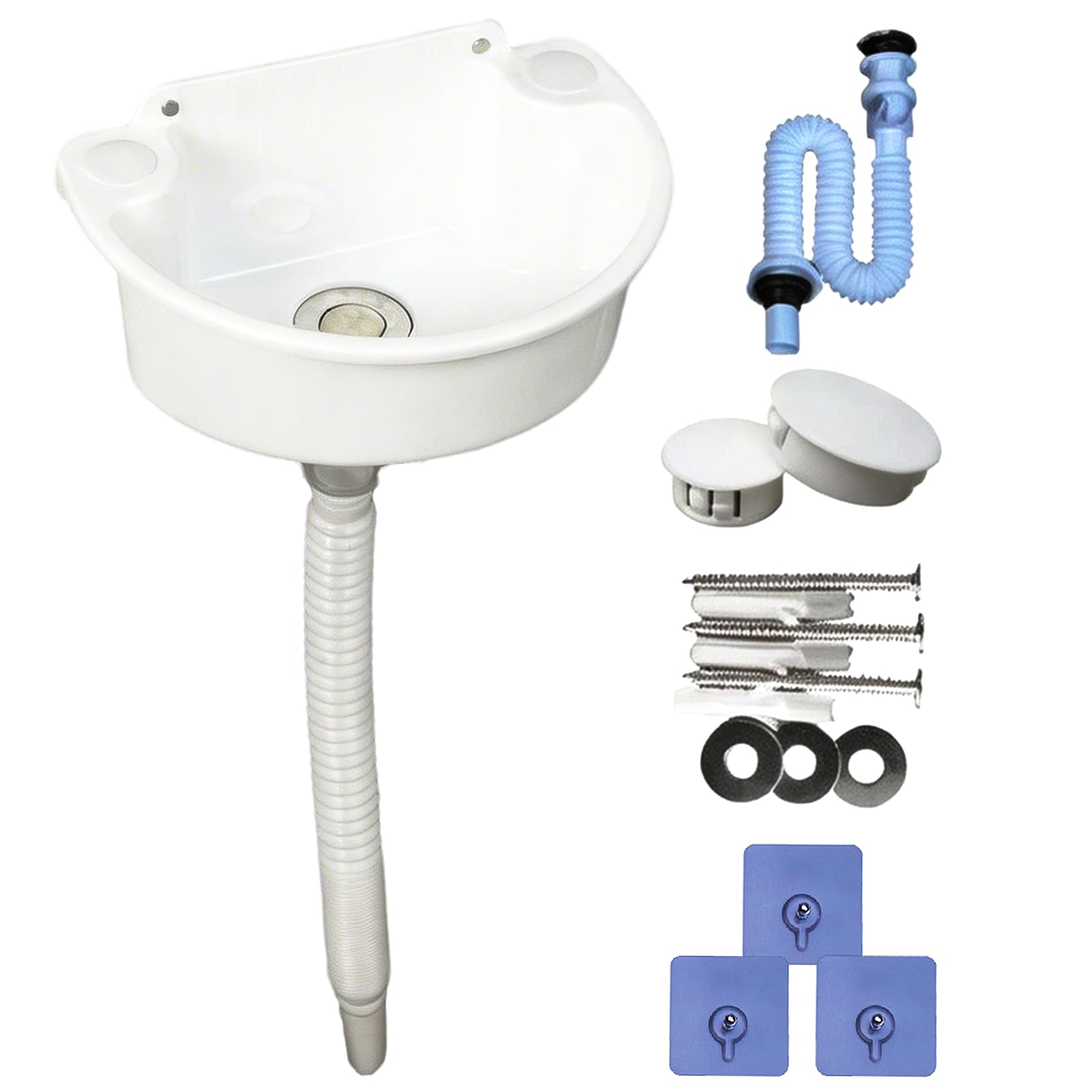 éVier Utilitaire En Plastique, Lavabo Mural Semi-Circulaire Pour Camping Avec Tuyau D'éVacuation De 75cm Gain De Place Pour Salles De Bain Wc InvitéS Jardins Camping Et Chantiers 29,5x21x10,5 Cm