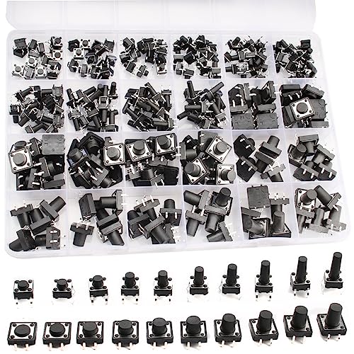 RUNCCI-YUN 20 Valeurs 250 Pièce Boutons poussoirs tactiles Micro,bouton-poussoir momentanés mini bouton poussoir Micro Interrupteur Pour Clé Télécommande...