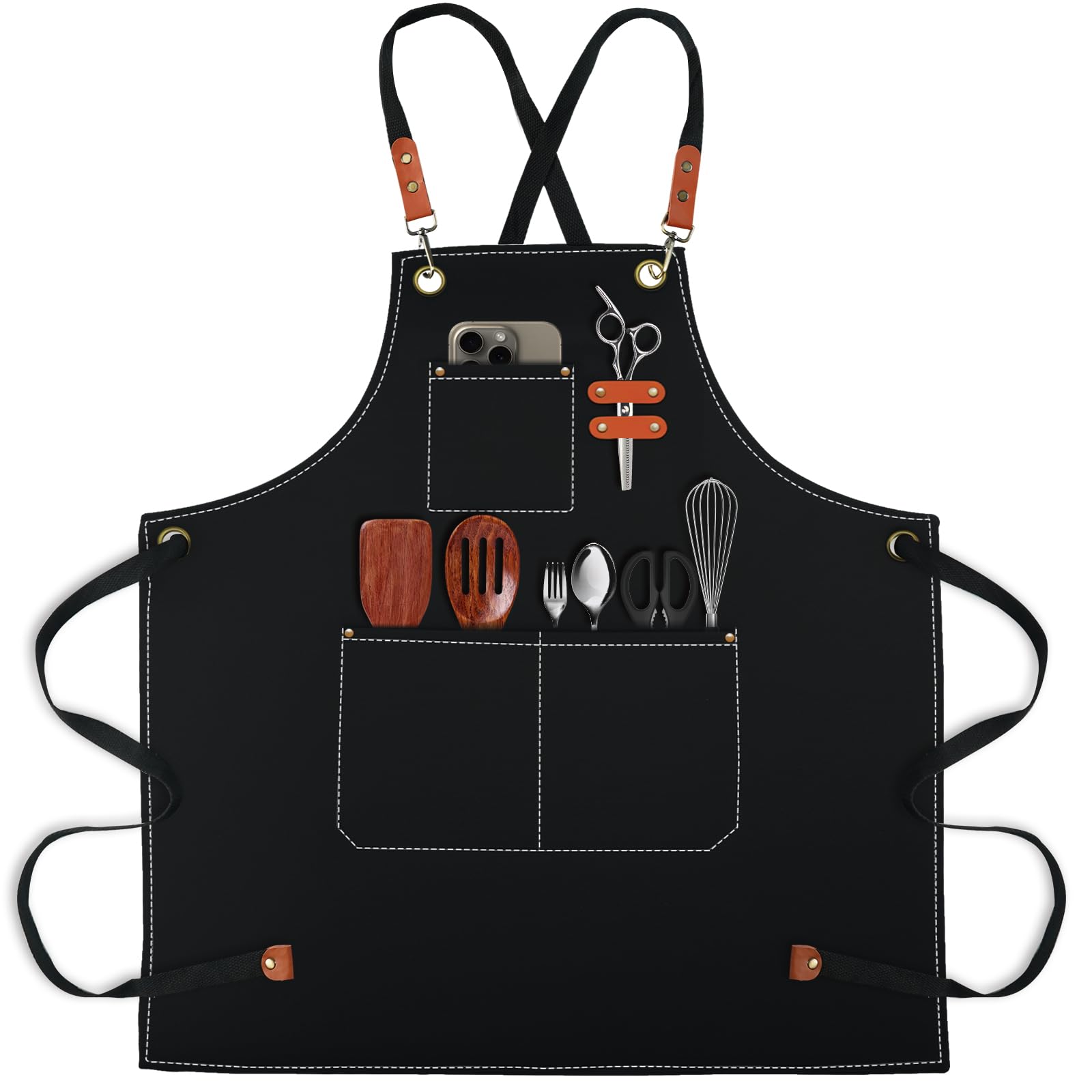 conda Chef Apron, 1 Pack, Cross Back Straps Apron With Pockets for Men Women, 100% Cotton Canvas Adjustable Apron, for Cooking Pottery Baking Painting