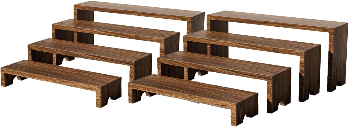 2 Set Large Wooden Tiered Riser Stand for Vendor Booth Events Stackable Cupcake and Dessert Display Farmhouse Decor Table Set Vendor Booth Display Items, Food Display Risers for Party 8PCS (Dark Brown)