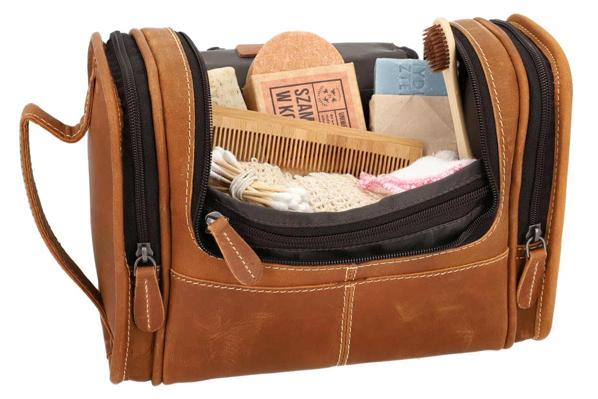 Gusti Trousse Chester de Toilette Trousse à Maquillage Marron Cuir