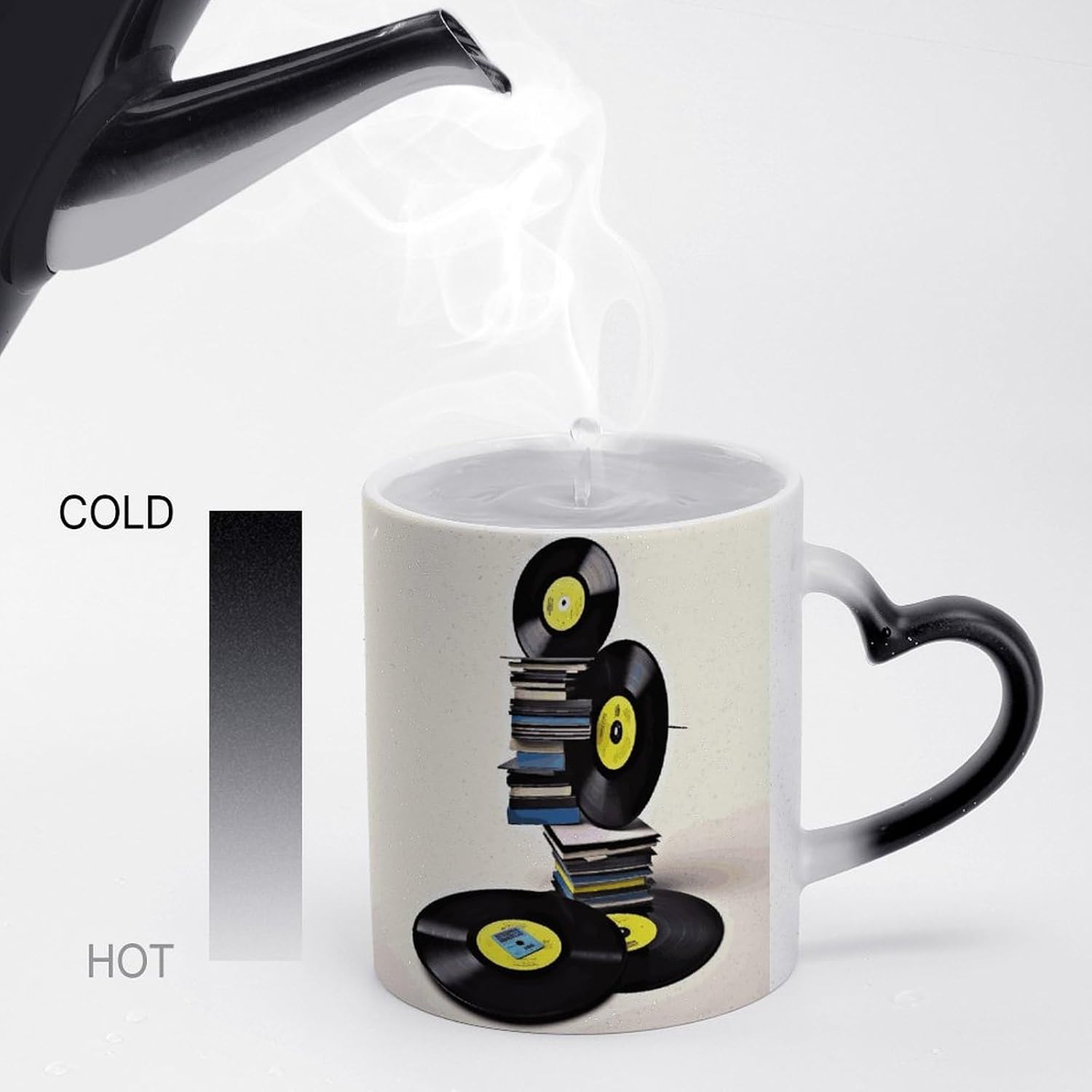 11 Oz Vinyl Records Heat Changing Cup with Heart Handle image 4