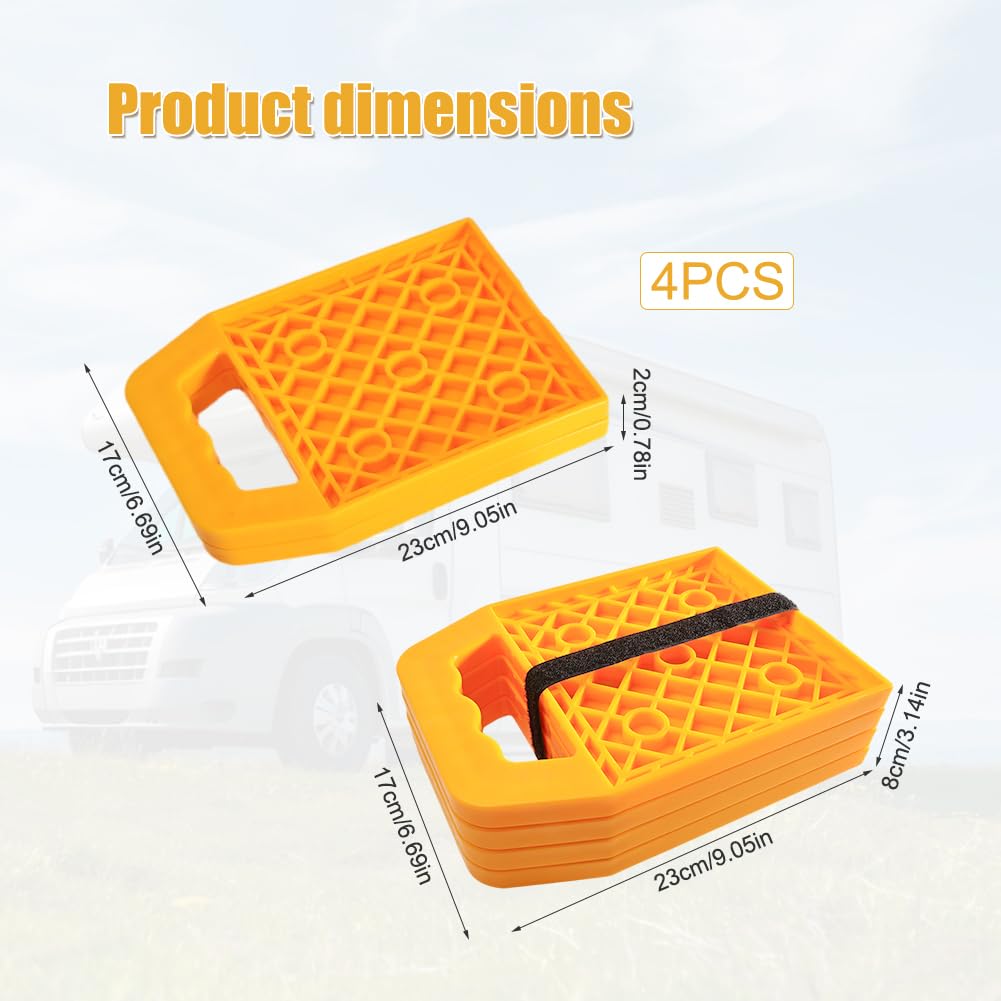 4 Stück Wohnwagen Stützplatten, Unterlegplatten Wohnwagen 23x17x2cm, HDPE Stützplatten mit Griff, Gelb Stützfußplatte Jack Pads, Stabilisator Unterlegplatten für Wagenheber Wohnmobil und Anhänger