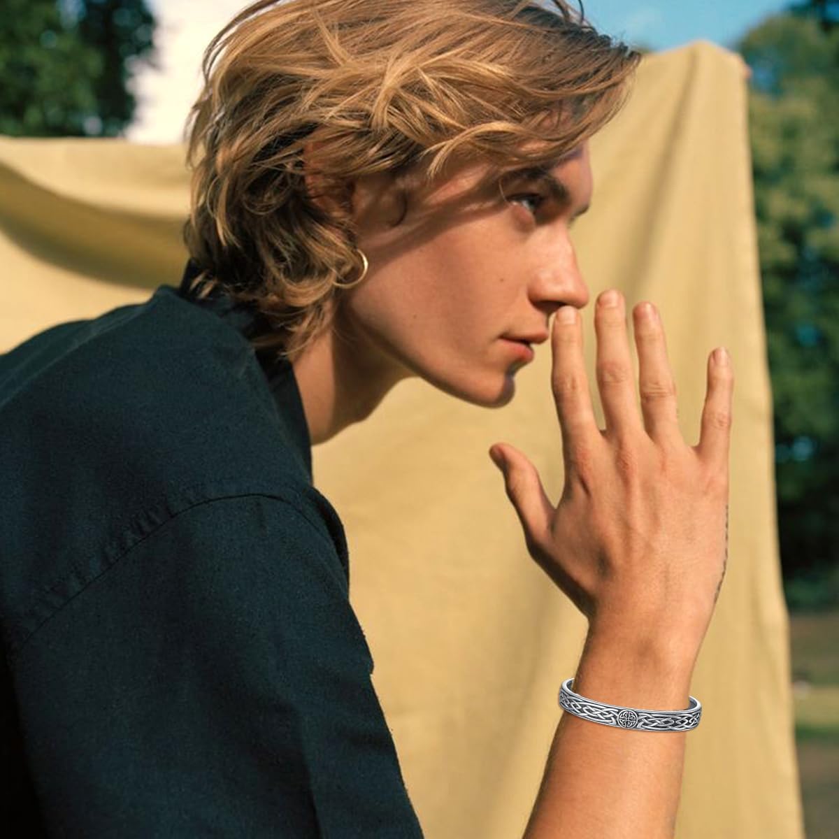 Celtic Knot Bangle 925 Sterling Silver 10MM Adjustable Irish Celtic Cuff Bangle Bracelet Jewelry for Men - Image 3