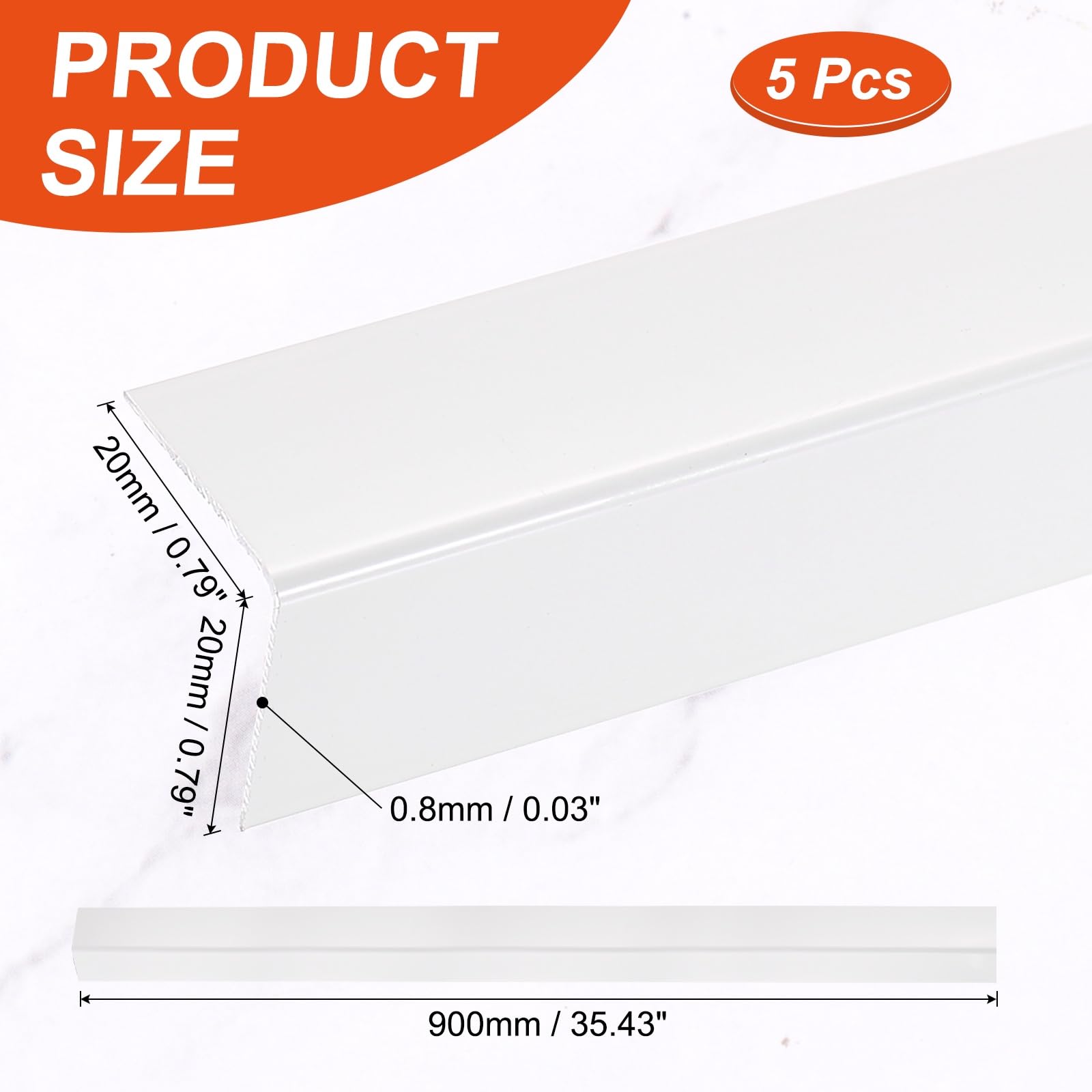 QUARKZMAN 5 Piezas De Protectores De Esquina para Pared 35" X 0.8" Protectores De Esquina De Aluminio Pegar Y Pelar Moldura En Forma De L para Decoración De Bordes De Pared Blanco