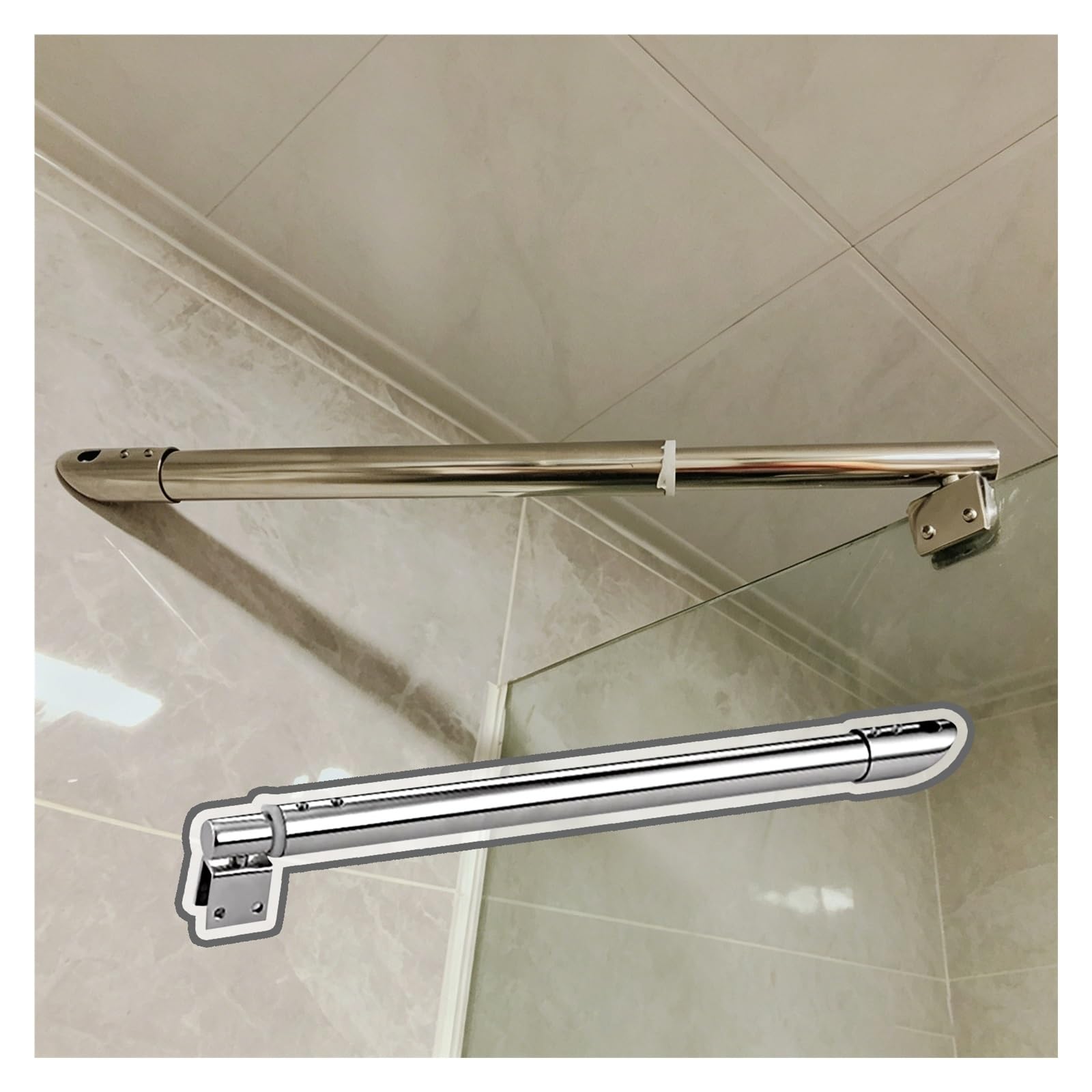 CHZDPP Shower Door Glass Support Bar with 360° Rotating Base, Telescopic Shower Support Bar for Frameless Screen, Bathroom Glass Stabilizer Rod(C,30–50cm/11.8–19.7in)