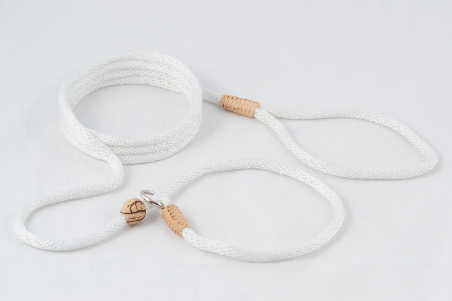 Alvalley Nylon Dog Training Leash with Stopper - Adjustable Nylon Rope Comes with Braided Leather at Ends - Tagua Bead Stopper Slip Lead - Suitable for Walking, and Training