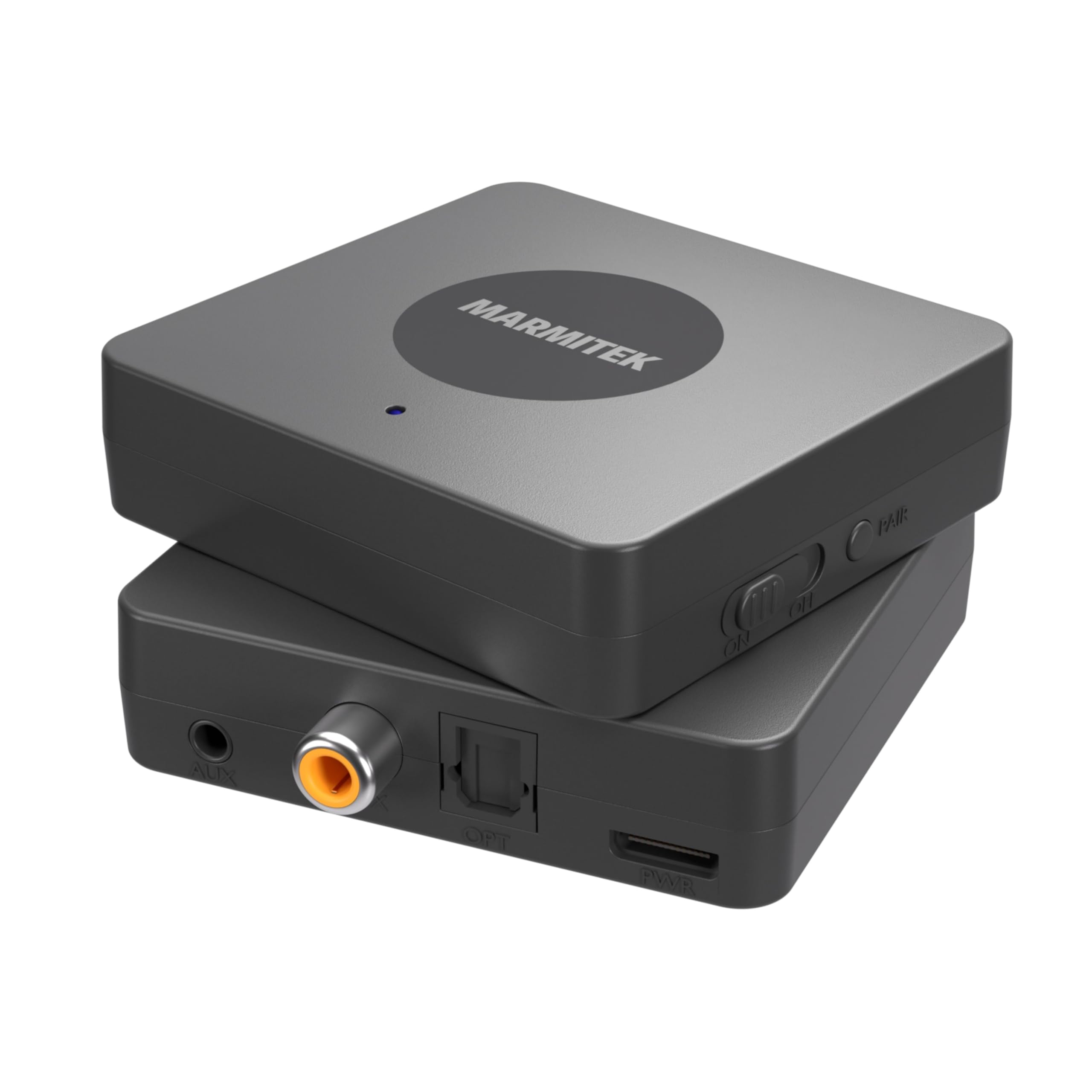 Marmitek BoomBoom 55 HD - Trasmettitore Bluetooth TV aptX HD Low Latency | Trasmettitore audio Bluetooth per 2 cuffie contemporaneamente con aptX Adaptive, Toslink, coassiale, jack 3,5 mm e aptX HD