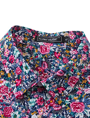 Tunevuse TUC100-014-M Men Floral Dress Shirts Long Sleeve Vintage 70S Floral Button Down Shirts 100% Cotton Pink Floral Print Medium thumb #2