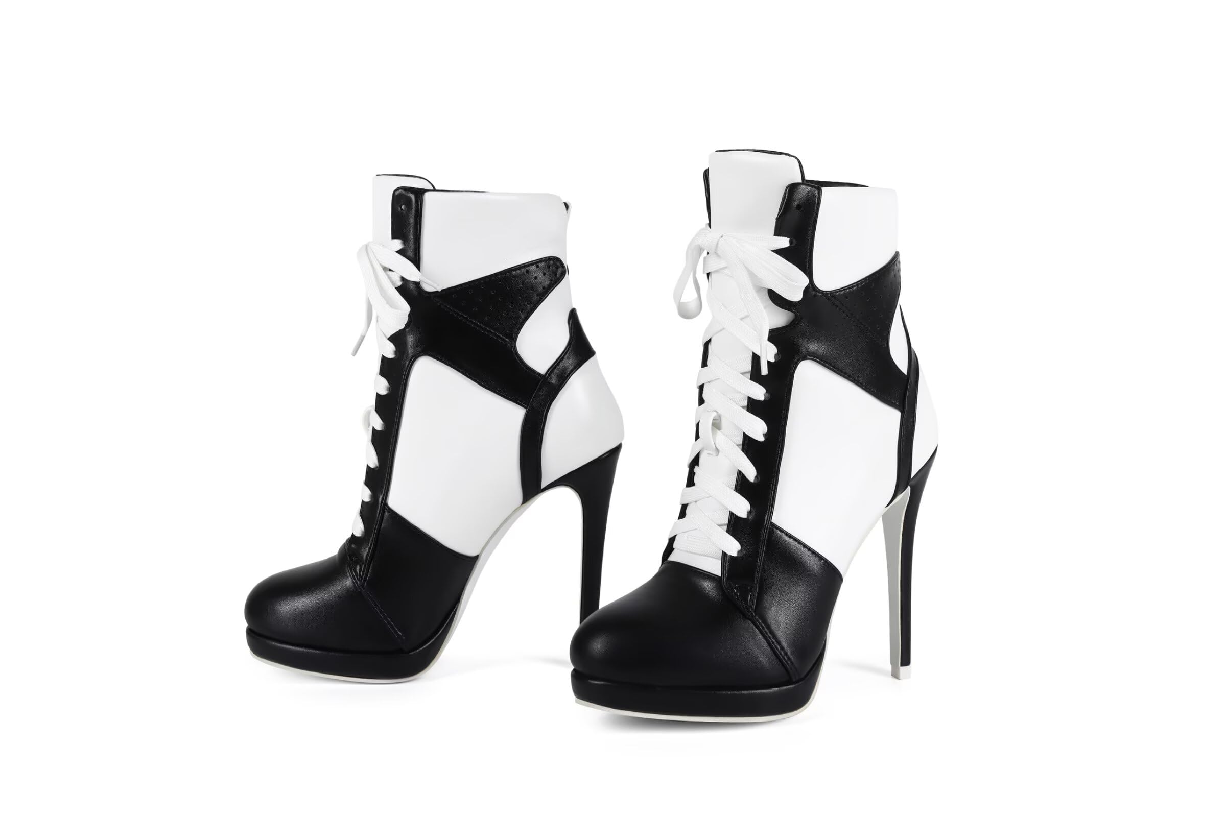Frankie Hsu Stiletto sportowe buty do koszykówki na wysokim obcasie, czarno-białe tenisówki, duży rozmiar modne designerskie buty dla kobiet mężczyzn