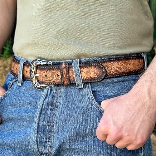 DANIEL'S ARTPLANET Western Belt for Men Full Grain One Piece Leather Belt Tooled Handmade with Buckle Engraved 1.5” Wide2