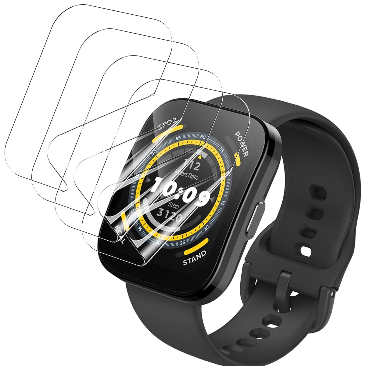 Protector Pantalla para Amazfit Bip 5, Flexible/Cobertura Completa/Anti-Arañazos/HD Transparente [4 Piezas Película TPU Suave] - Película Protectora para Amazfit Bip 5