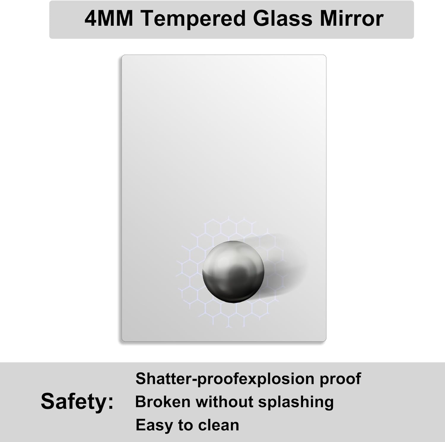 Frameless Mirror, 16" x 24" Mirrors for Wall, Rectangle Bathroom Mirror for Over Sink, Tempered Glass, Shatterproof, Hangs Horizontally or Vertically for Living Room, Entryway, Restroom