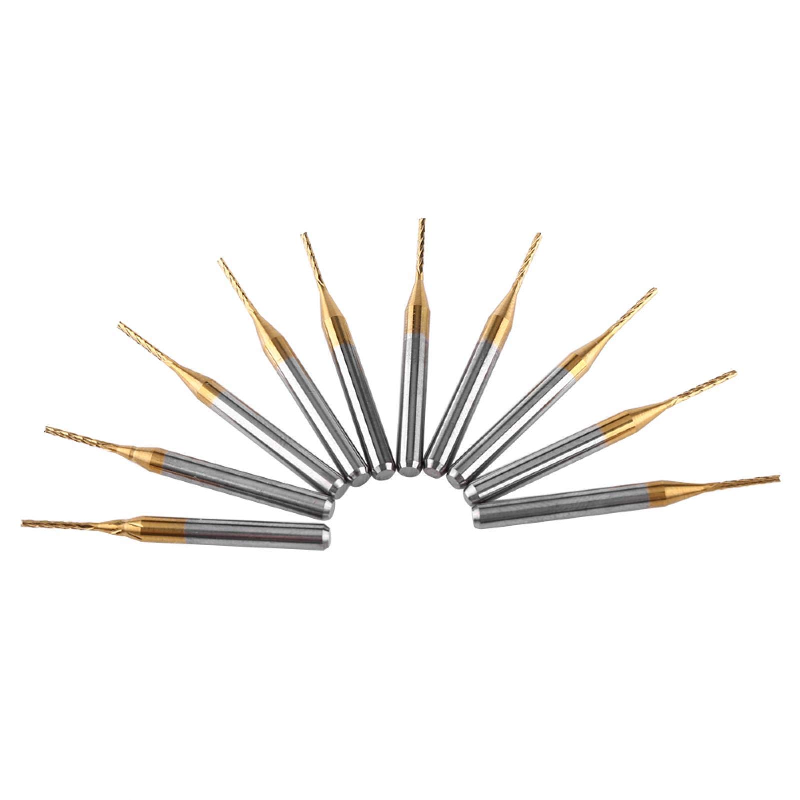 Akozon 10pcs Fraise CNC 3.175mm *1mm RevêTement en Carbure de TungstèNe Et Titane Outil de Coupe Foret Tige Droite Fraise pour Sculpture Gravure