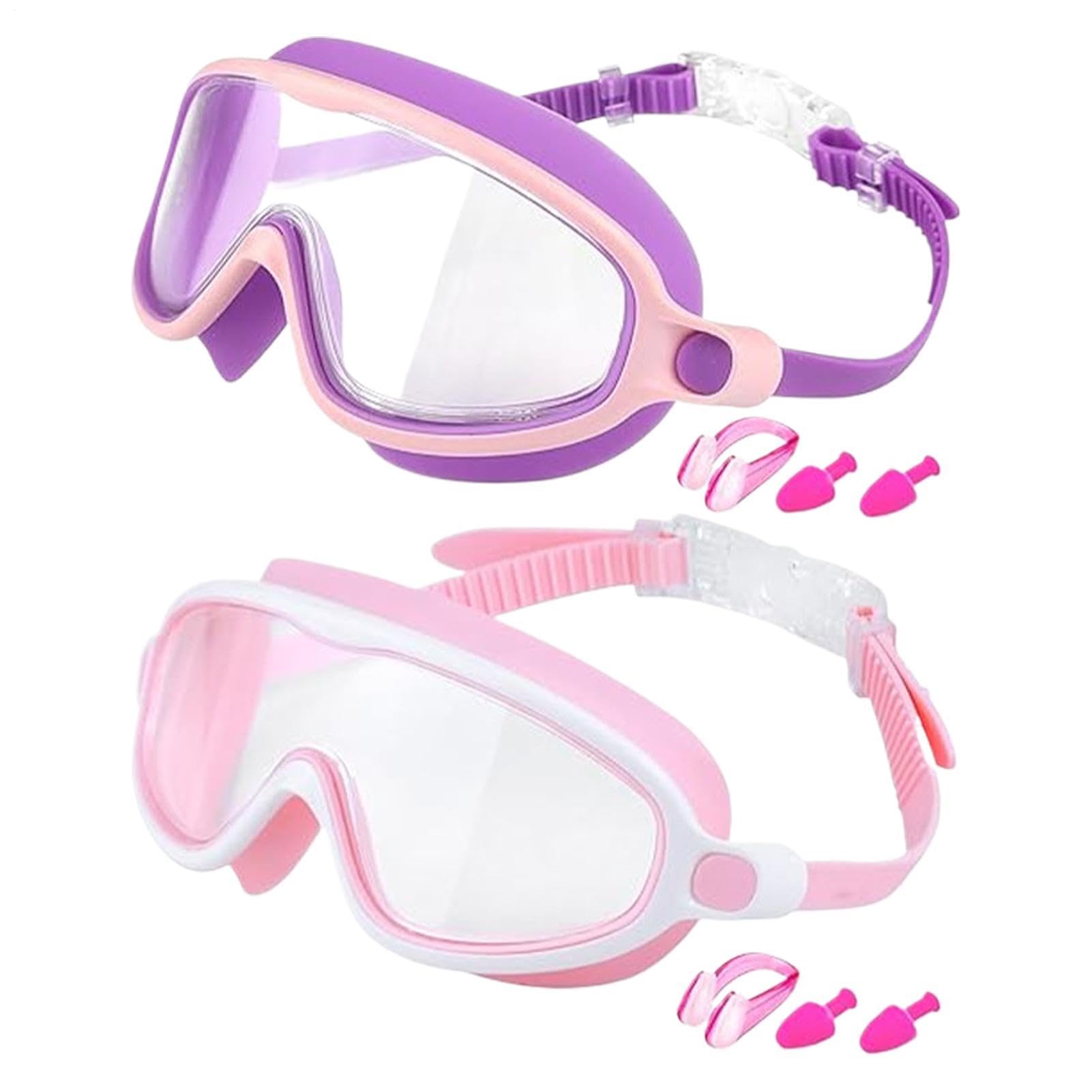 Kids Swimming Goggles - Anti Fog UV Protection Wide View Swim Glasses | Adjustable No Leaks Goggles with Nose Clip Earplugs | Boys Girls Pool Beach Diving Water Sports for Ages 3-14