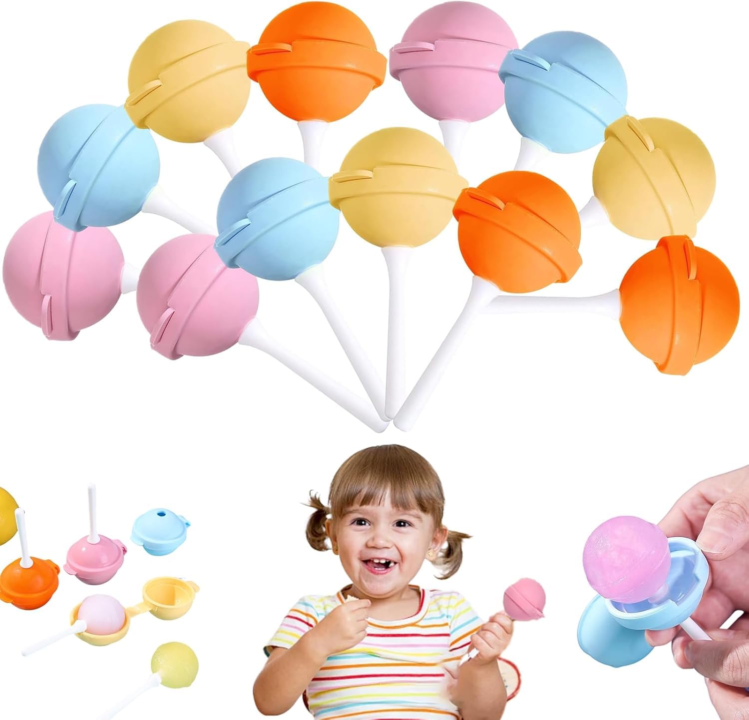 Silicone Lollipop Ice Cream Maker, Reusable Large Lollipop-Shaped Ice Mold, DIY Creative Ice Pops for Summer, 4/6/12Pcs Homemade Popsicle Molds for Summer (12 Pcs)