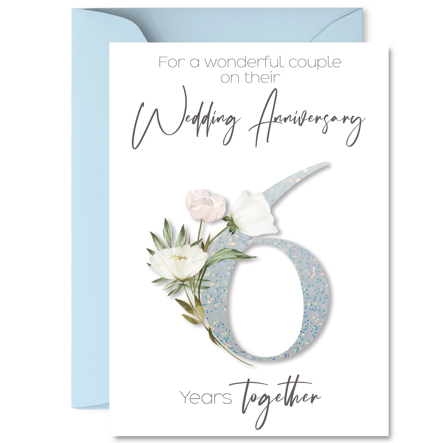 6th Anniversary Card for Women Men - Fancy Floral Flowers - Happy 6 Year Anniversary Card for Companion Boyfriend Girlfriend Partner, A5 Wedding Anniversaries Greeting Cards