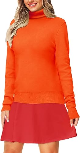 Vista 4 de AOBUTE Adult Halloween Costume Orange Turtleneck Sweater for Women Detective Knit Pullover Top