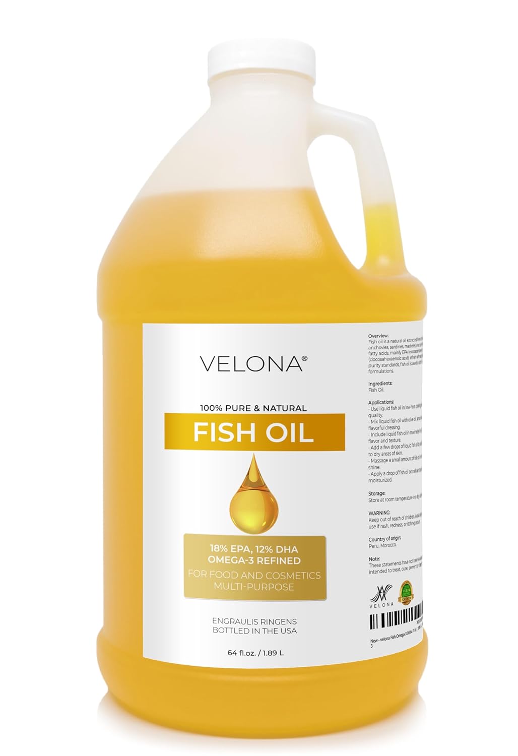 velona Fish Omega-3 Oil 64 Fl Oz | 100% Pure and Natural Carrier Oil | Refined | Vitamin E, D, Omega-3 | Cooking, Skin, Face, Body, Hair Care | Use Today – Enjoy Results