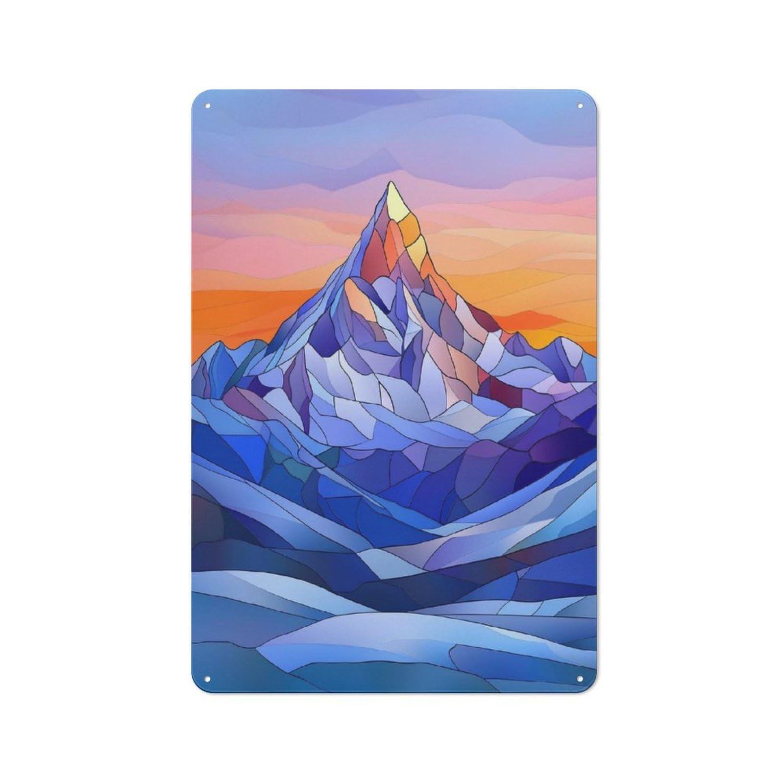 Junmoney Style-13 Stained Glass Mountain Rustic Printed Metal Sign 30X20cm For Garage Or Workshop, For Garage, Workshop And Man Cave Decoration
