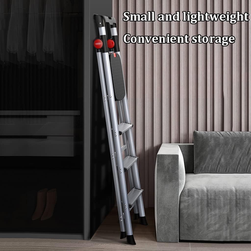 Step Ladder Lightweight 4-Step Ladders with Wide Pedals Portable Aluminum Folding Ladder Home Folding Ladder Telescopic Ladder