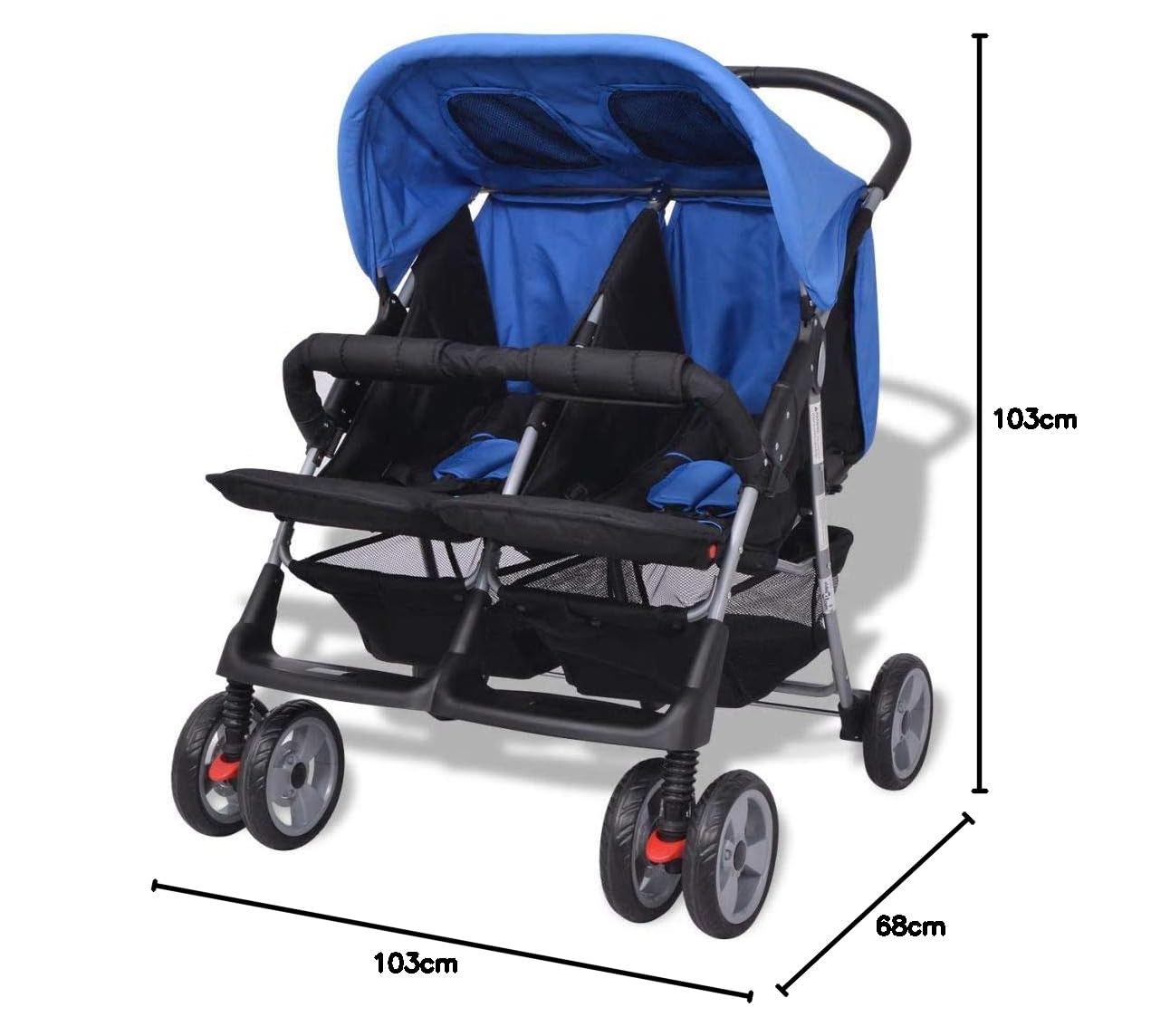 Tidyard Passeggino Carrozzina Gemellare Bimbini Pieghevole in Acciaio,Carrozzina Gemellare Pieghevole,Passeggino Doppio,Passeggino Pieghevole,Carrozzina Doppio 93x68x103 cm Carico 2x15 kg