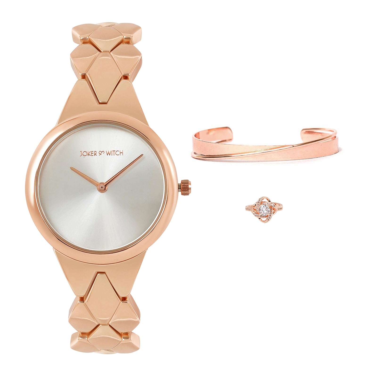 Joker & Witch Stainless Steel Elegance Lush Love Triangle Women Analogue Watch Gift Sets, Silver Dial, Rose Gold Band (B0CC4ZPG83) Amazon Price History, Amazon Price Tracker