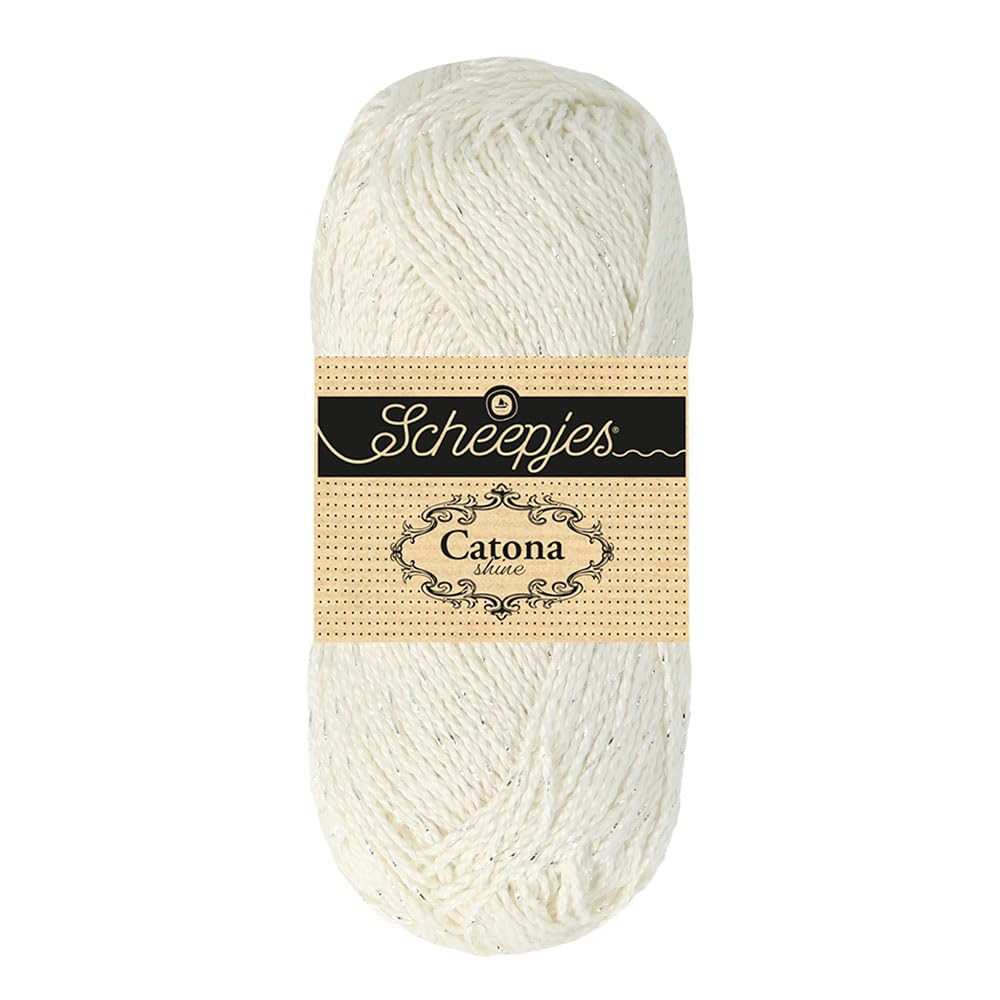 Scheepjes Catona Shine 1x50g - Bridal White and Silver Crochet and Knitting Yarn