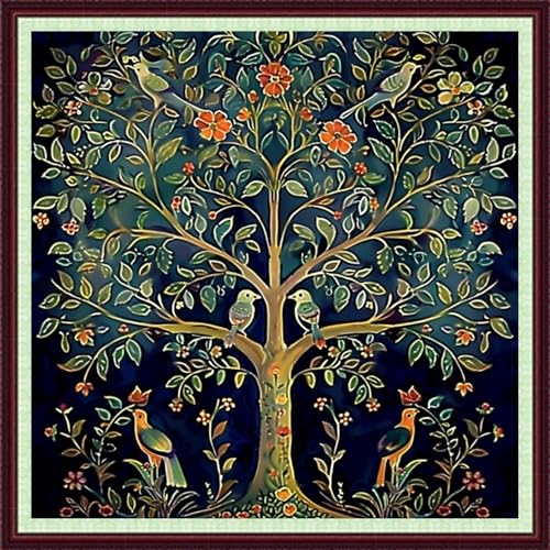 Image of Dooxvey Cross Stitch Kits for Adults Beginners,Full Range of Cross-Stitch Stamped Kits Needlepoint Kits for Beginners Embroidery Kits 11CT Cross Stitch Patterns- Tree of Life Bird 18x18 inch