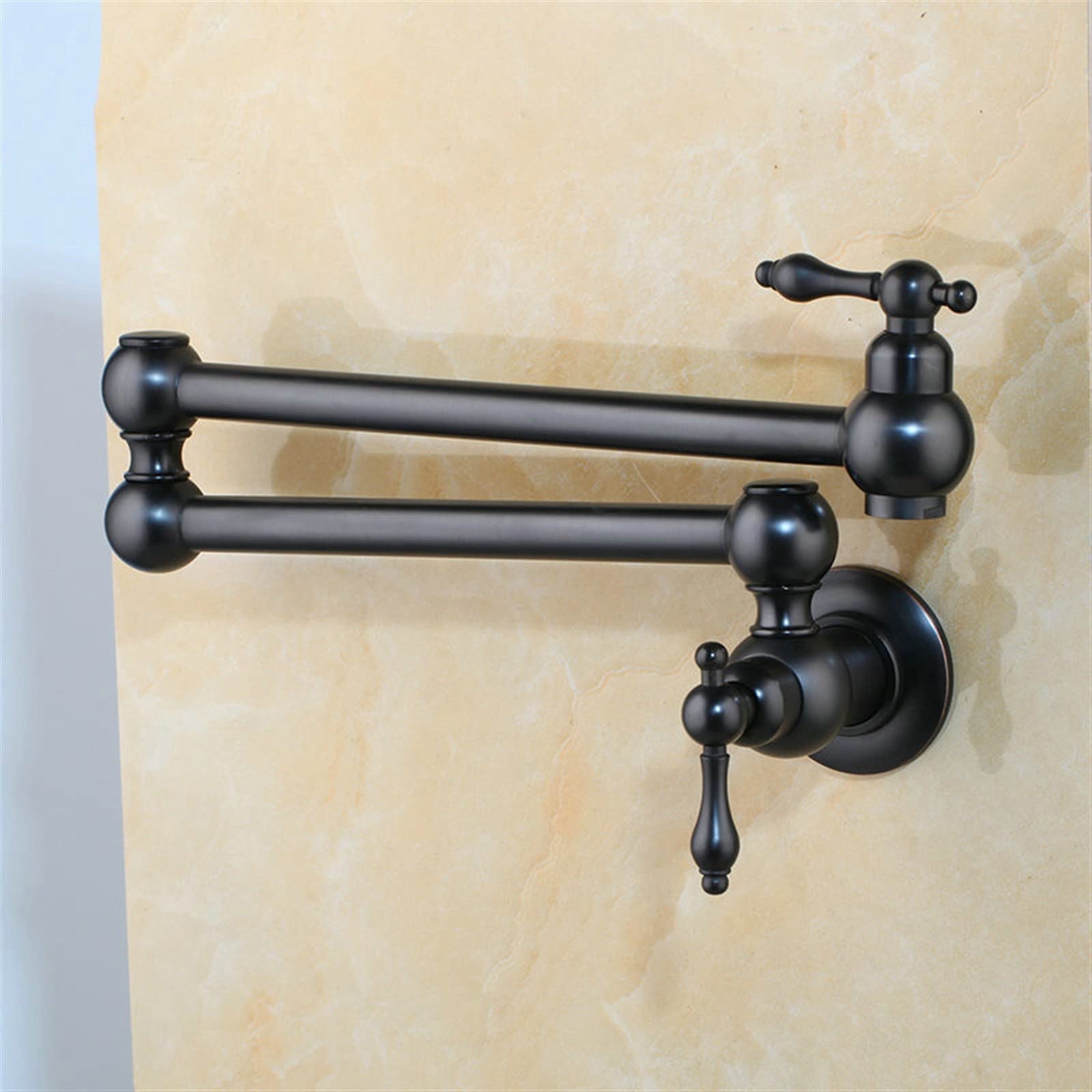 LNHHG Nickel Brush Rotated Bathtub Basin Sink Mixer Tap Black Paint Solid Brass Kitchen Sink Swivel Wall Mount Pot Filler Faucet(Black Painting)