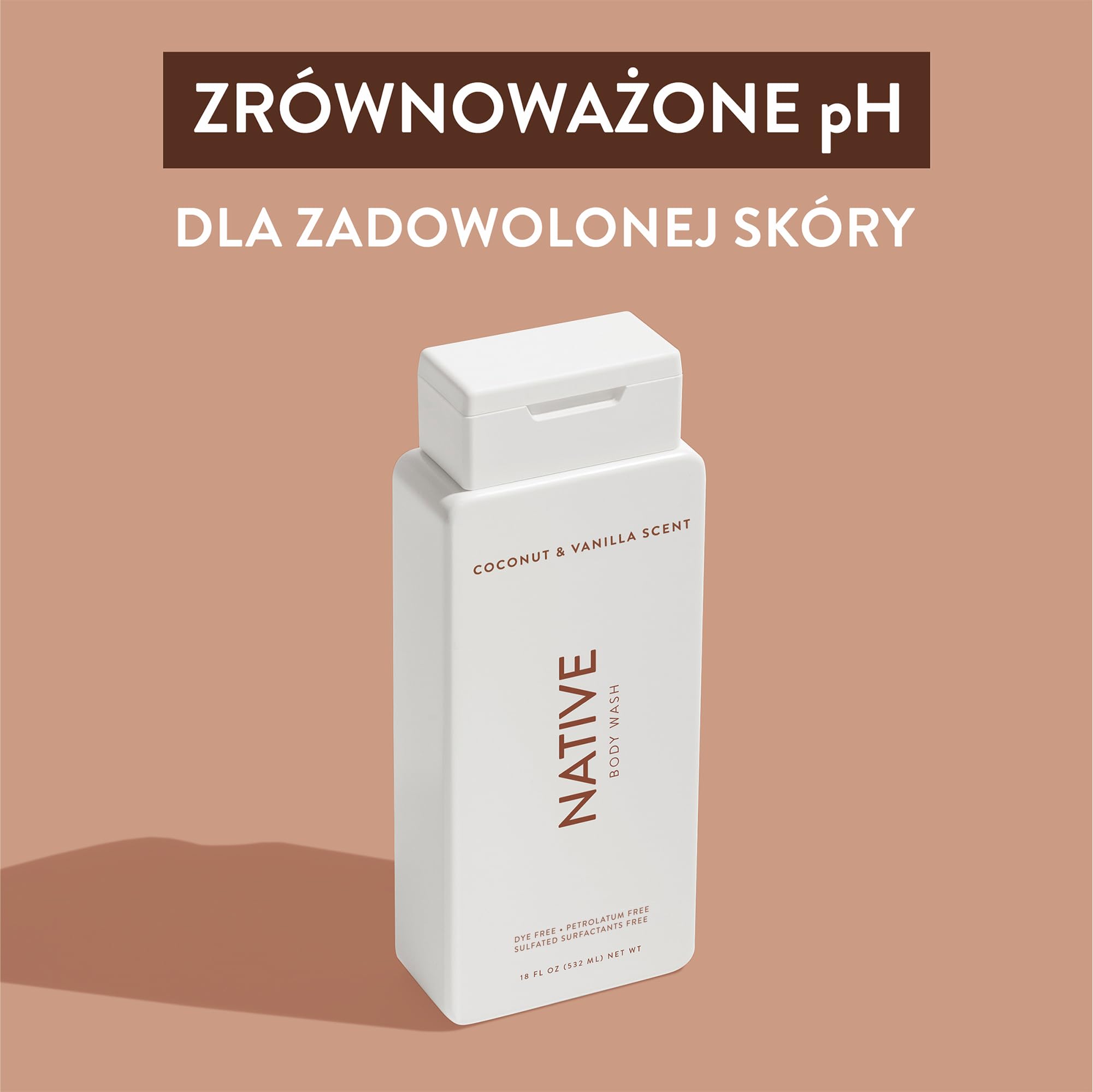 Native żel pod prysznic i płyn do mycia ciała dla kobiet i mężczyzn - bez siarczanów i barwników - mydło o zapachu kokosa i wanilii - delikatna formuła dzięki składnikom roślinnym (532ml)