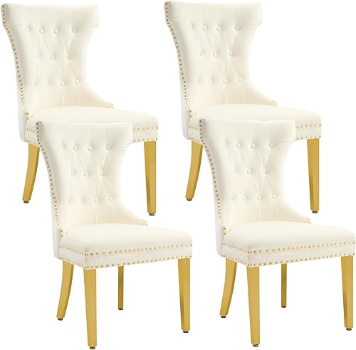 Miniatura 10 de Juego de 2 sillas de comedor de terciopelo, sillas de comedor tapizadas con patas de acero inoxidable y tirador de anillo redondo, modernas sillas