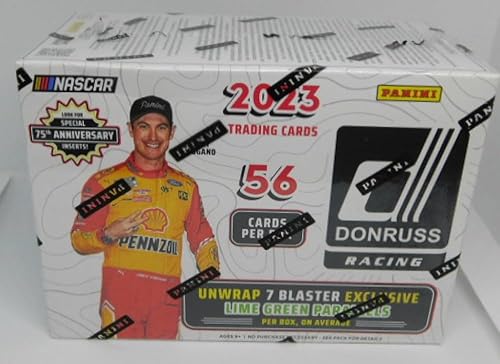 Miniatura 3 de 2023 Donruss Racing NASCAR Factory Sealed Blaster Box. 7 packs of 8 cards. 1 autograph or memorabilia card on average. 7 Blaster Exclusive Lime