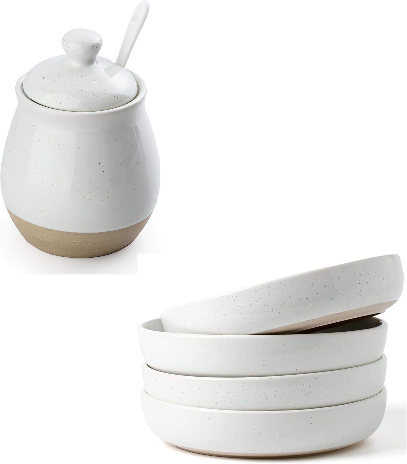 famiware 33 oz Pasta Bowls Set of 4 and 10 oz Sugar Bowl with Lid and Spoon