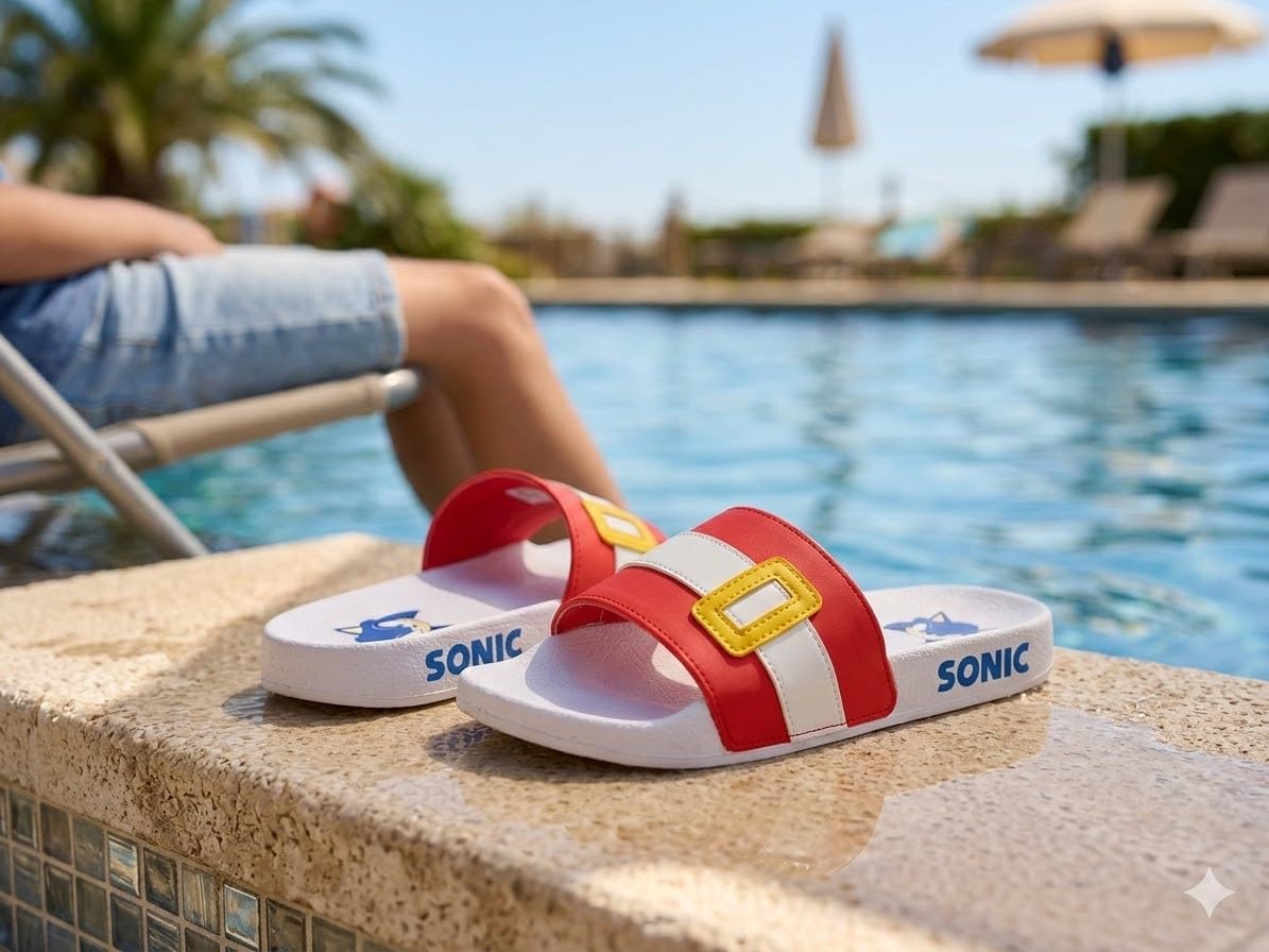Sonic The Hedgehog Tongs de piscine pour garcons ou filles, Sandales pour enfants, Pantoufles de Plage, bleu, Taille 28-36 EU