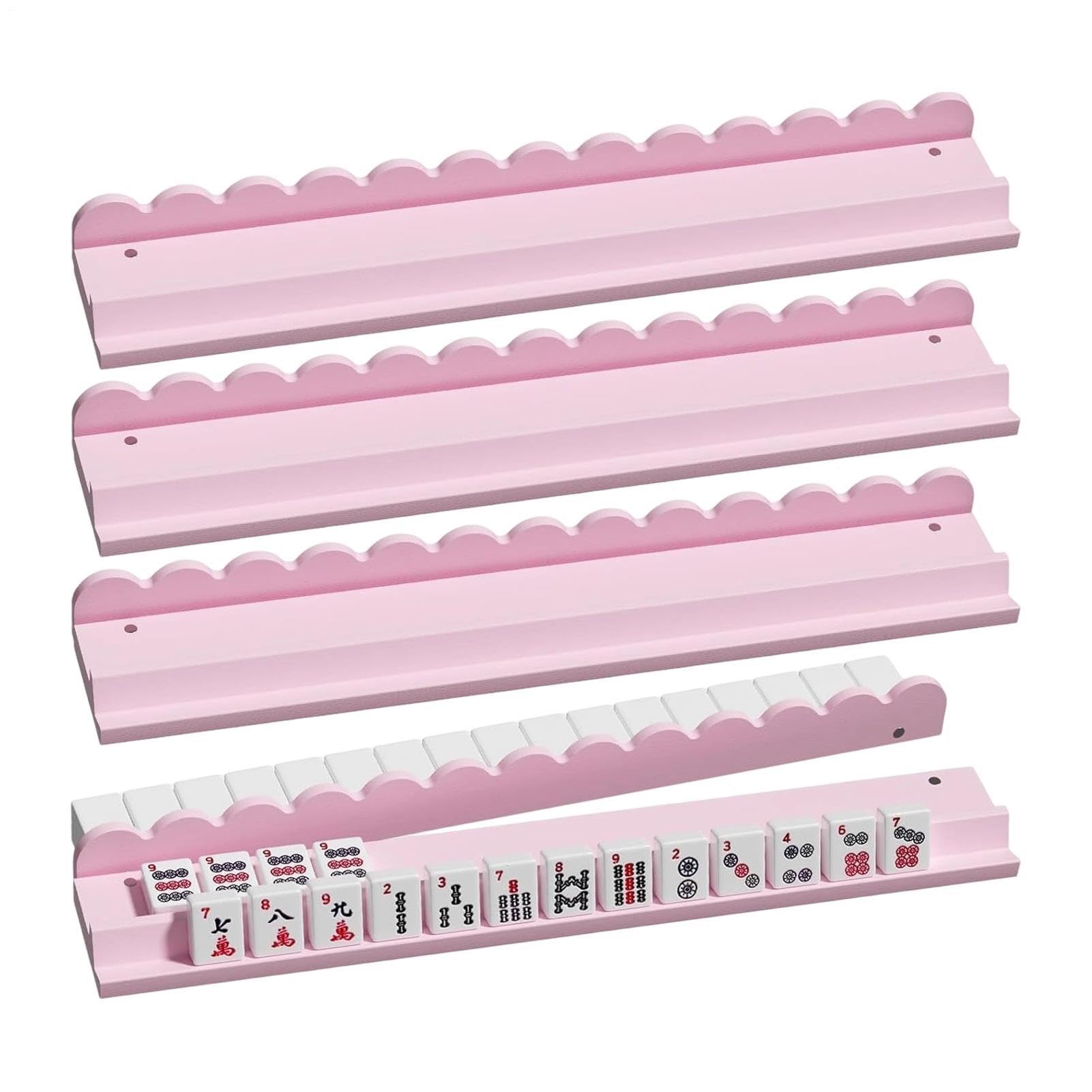 Genérico 4 estantes Mahjong con empujadores magnéticos, Juego de estantes para Azulejos de Mahjong Americano de Madera Natural, Accesorios Modernos para Juegos de Mesa para Azulejos Mahjongs