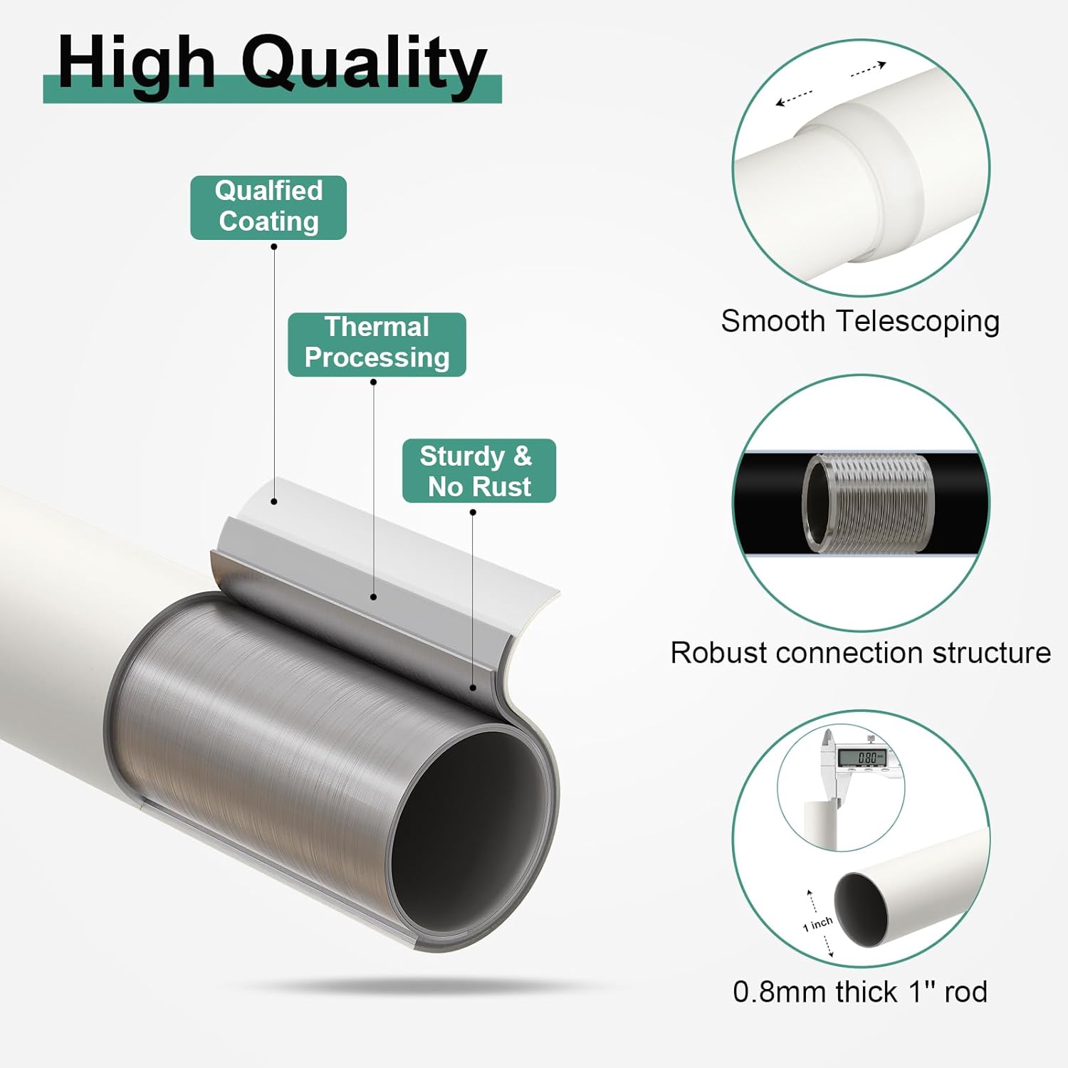 Antique White Ball Curtain Rods for Windows 66 to 120 Inch,1 Inch Heavy Duty Adjustable Curtain Rod,Boho Decorative Drapery Rods Set with Brackets,Size:36''-120''