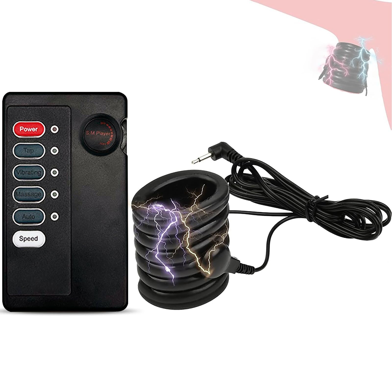 Anillo de pene con anillo escrotal de silicona extensible para hombres masajeador SM con electrodos para escroto y pene