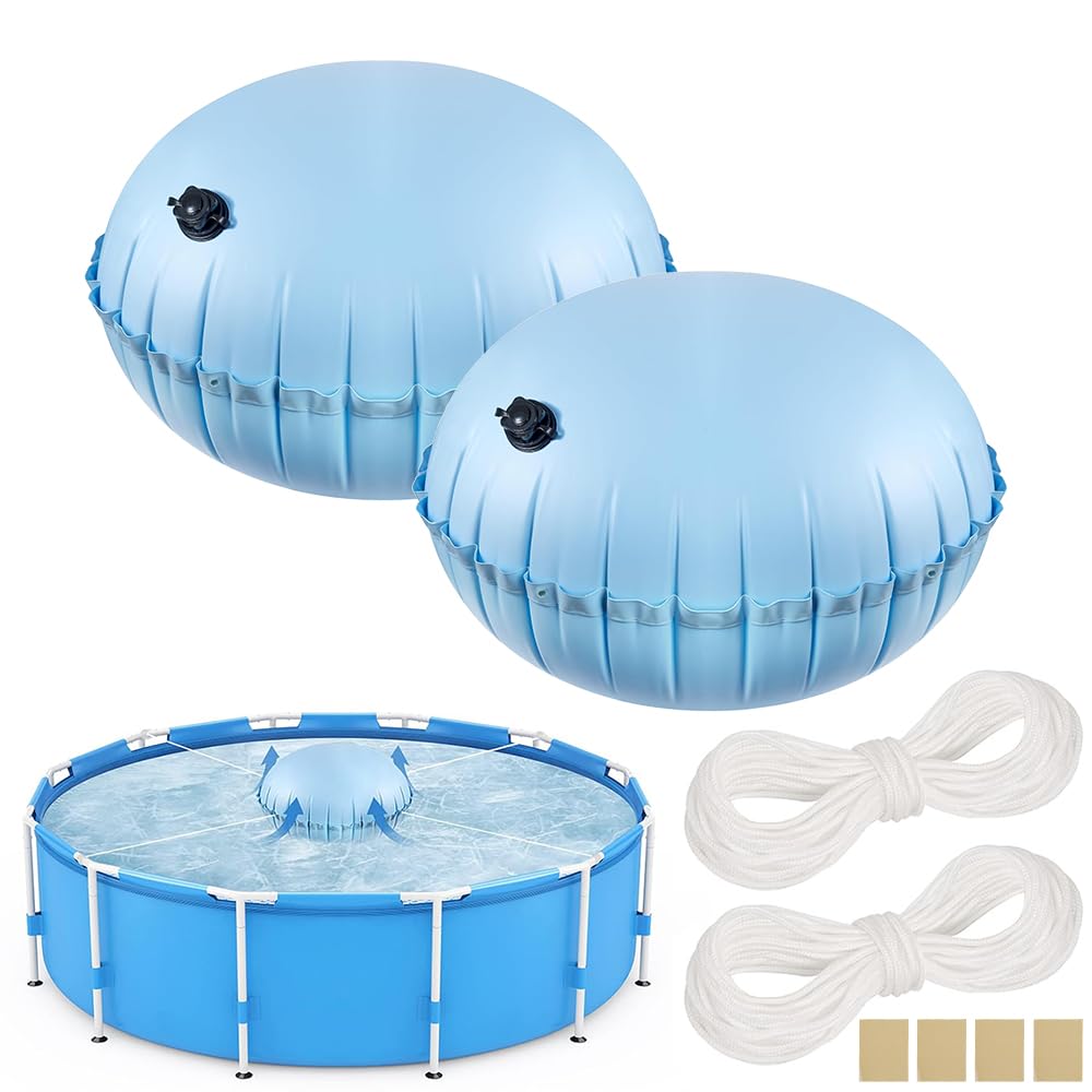 2PCS Pool Kissen Winter,poolkissen rund 120 X120 cm,Pool Luftkissen Verwendung mit Pool Abdeckung Rund 366,Poolkissen Mit 15M Ausgleichsseil und Reparaturset,für Poolabdeckung & Winterabdeckplanen
