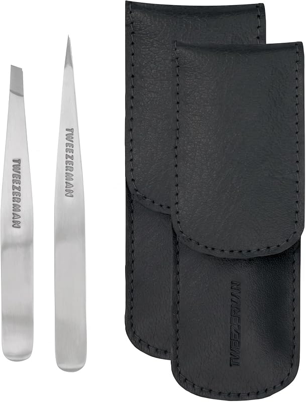 Conjunto de Pinças Petite Tweezerman com Estojo de Viagem, Pontiaguda e Chanfrada, 2 unidades