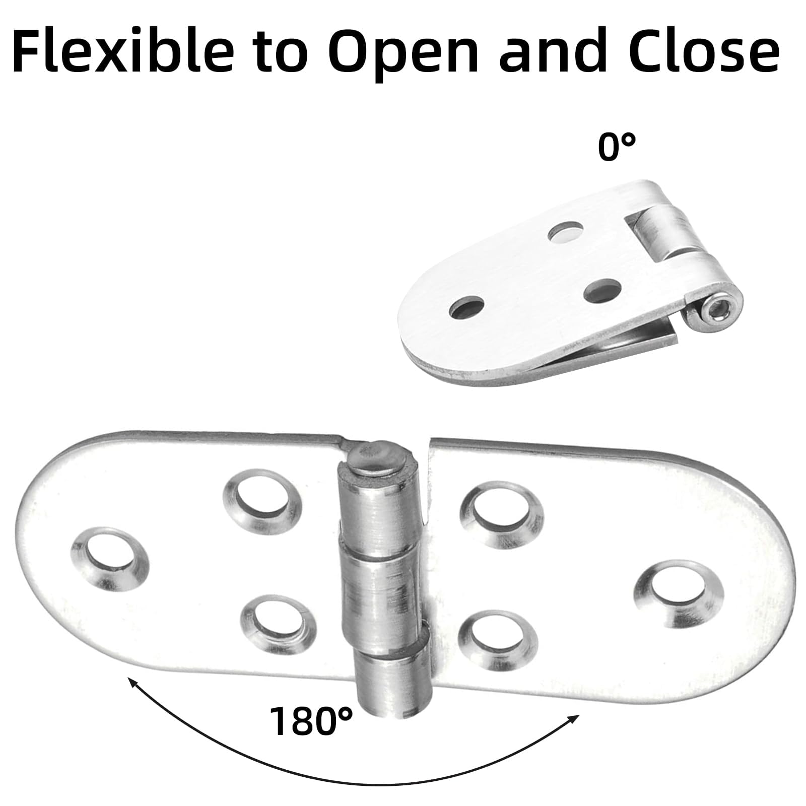 Buaak 6 Pcs Folding Flip Top Hinge, Zinc Alloy, Silver, 180 Degree, Rounded Edge, for Wood Table, Cabinet, Closet, Furniture - Image 4